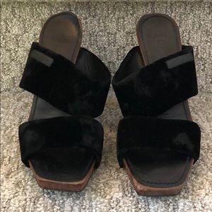 Chanel black velvet wooden platform shoes sz. 37.5